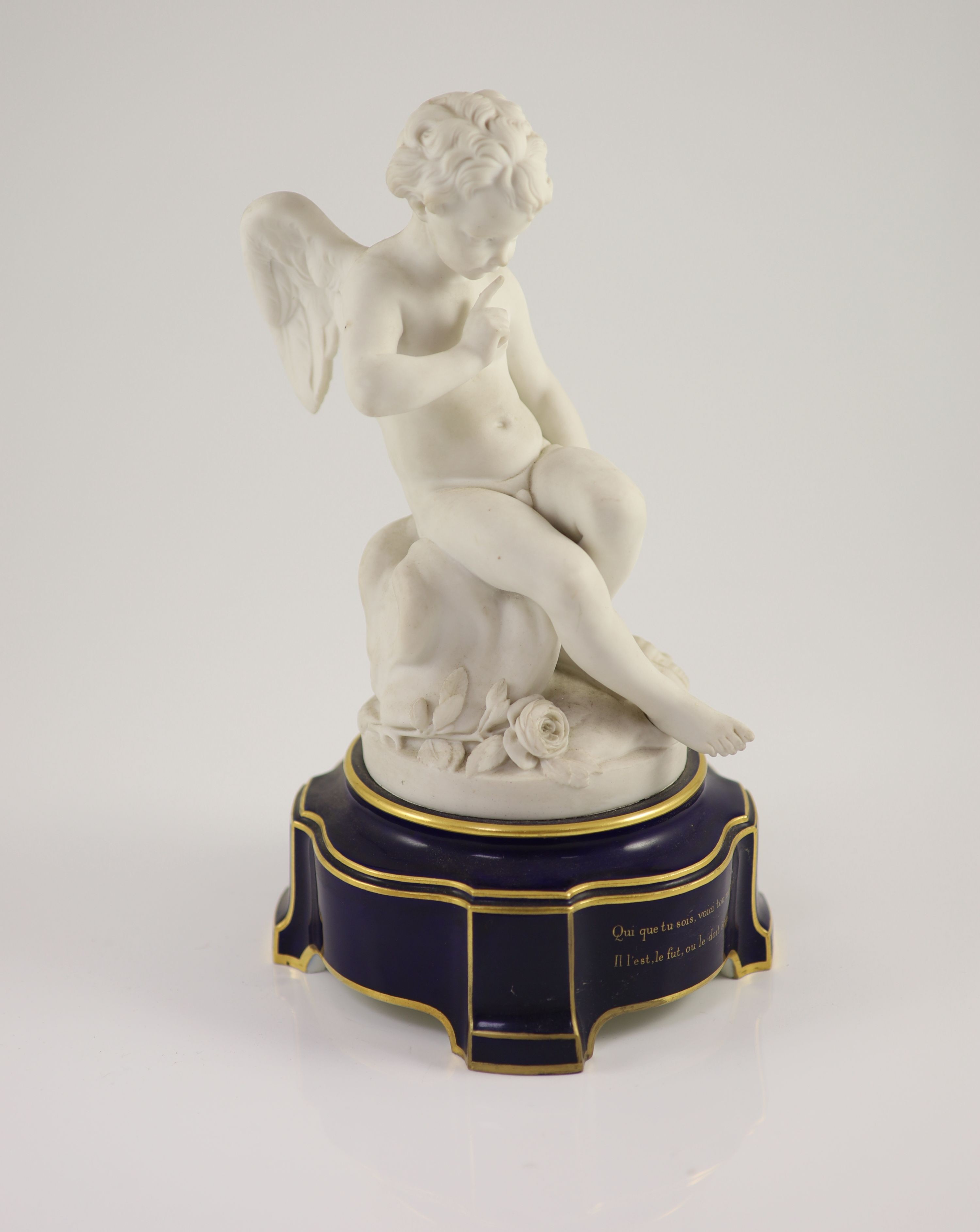 A Sevres biscuit porcelain figure of a cherub, c.1882-4, 31.5 cm high, foot restoration
